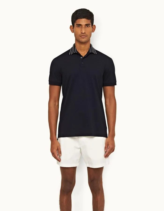 Men Orlebar Brown Polo Shirts Dominic Stripe Night Iris