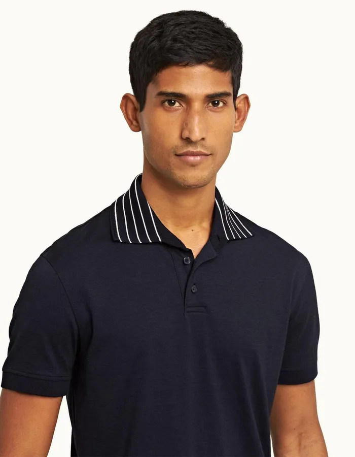 Men Orlebar Brown Polo Shirts Dominic Stripe Night Iris