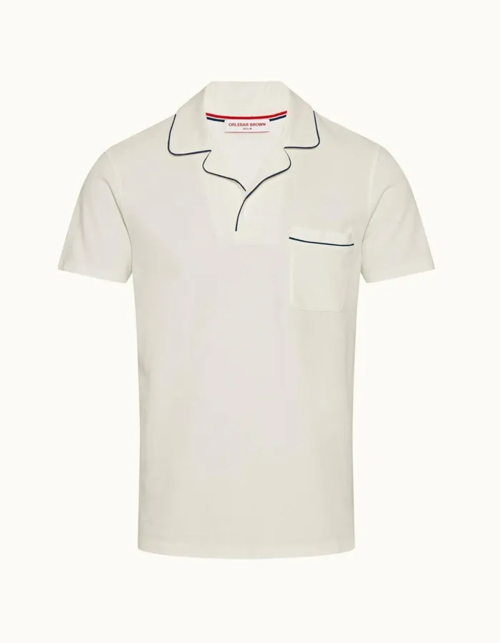 Men Orlebar Brown Polo Shirts Donald Piping White Sand