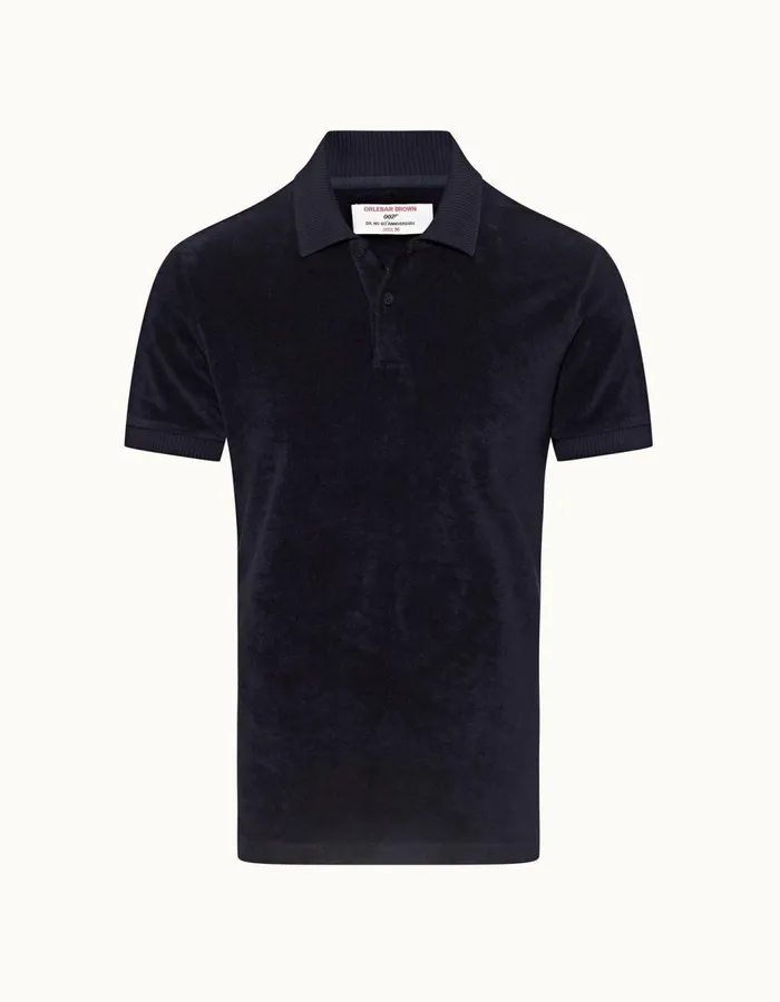 Men Orlebar Brown Polo Shirts Dr No Towelling Polo Midnight Navy