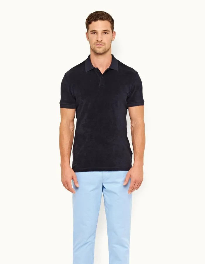 Men Orlebar Brown Polo Shirts Dr No Towelling Polo Midnight Navy