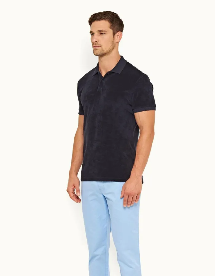 Men Orlebar Brown Polo Shirts Dr No Towelling Polo Midnight Navy