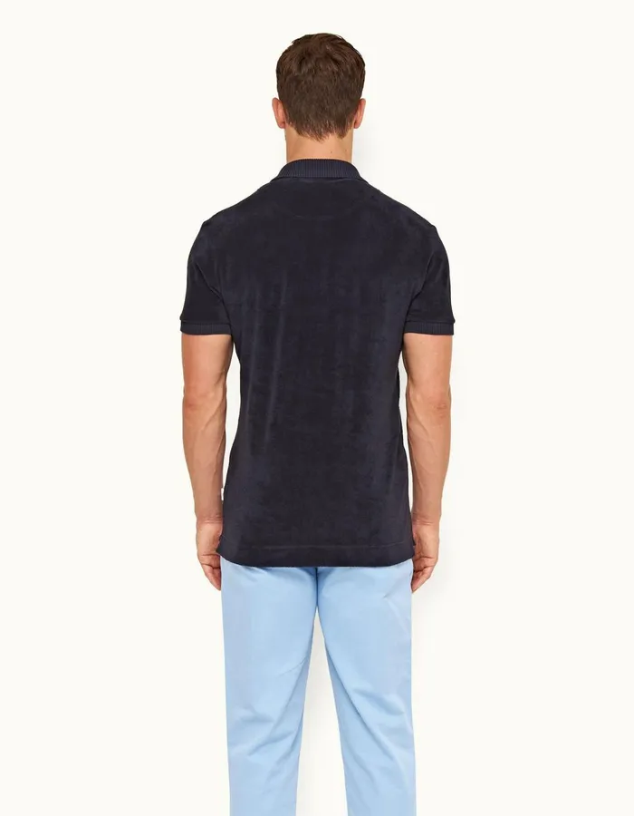 Men Orlebar Brown Polo Shirts Dr No Towelling Polo Midnight Navy