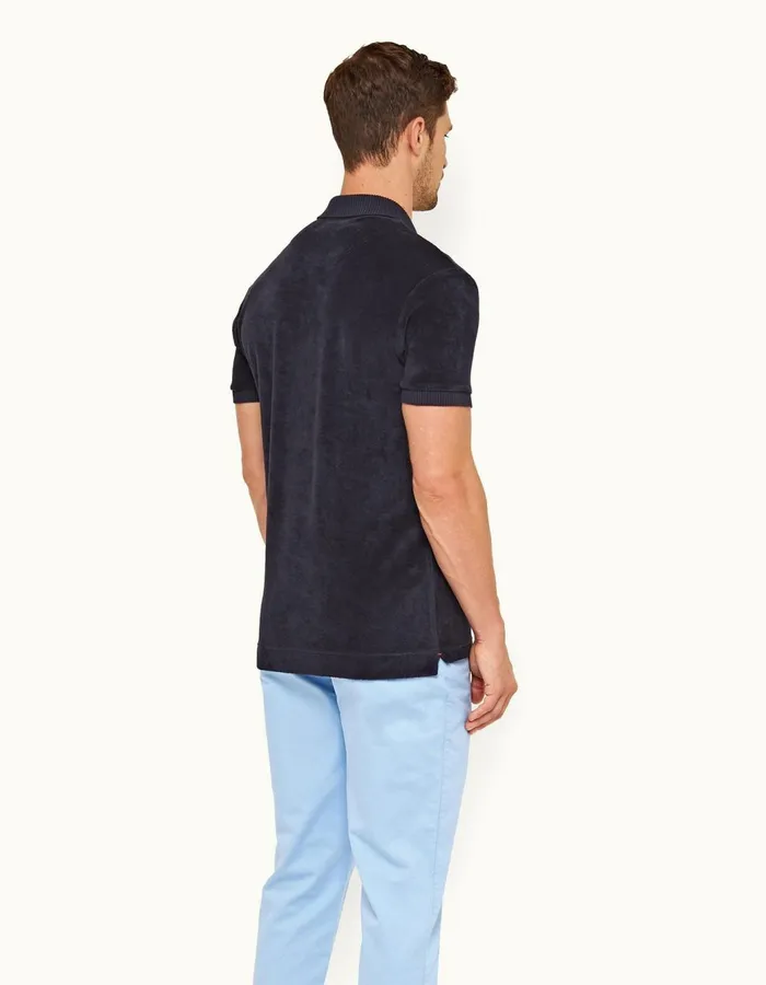 Men Orlebar Brown Polo Shirts Dr No Towelling Polo Midnight Navy