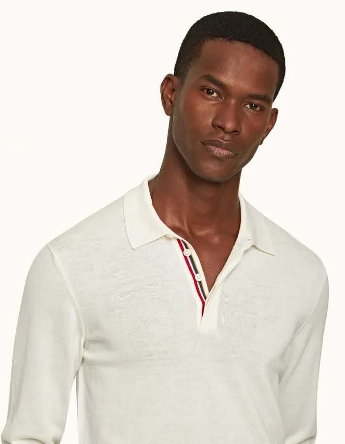 Men Orlebar Brown Polo Shirts Ebro White Sand