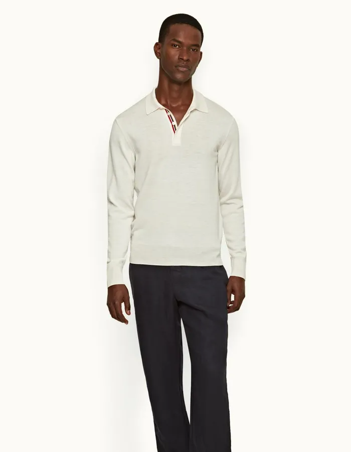 Men Orlebar Brown Polo Shirts Ebro White Sand