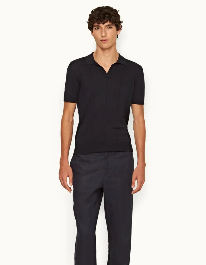 Men Orlebar Brown Polo Shirts Horton Cotton Silk Night Iris
