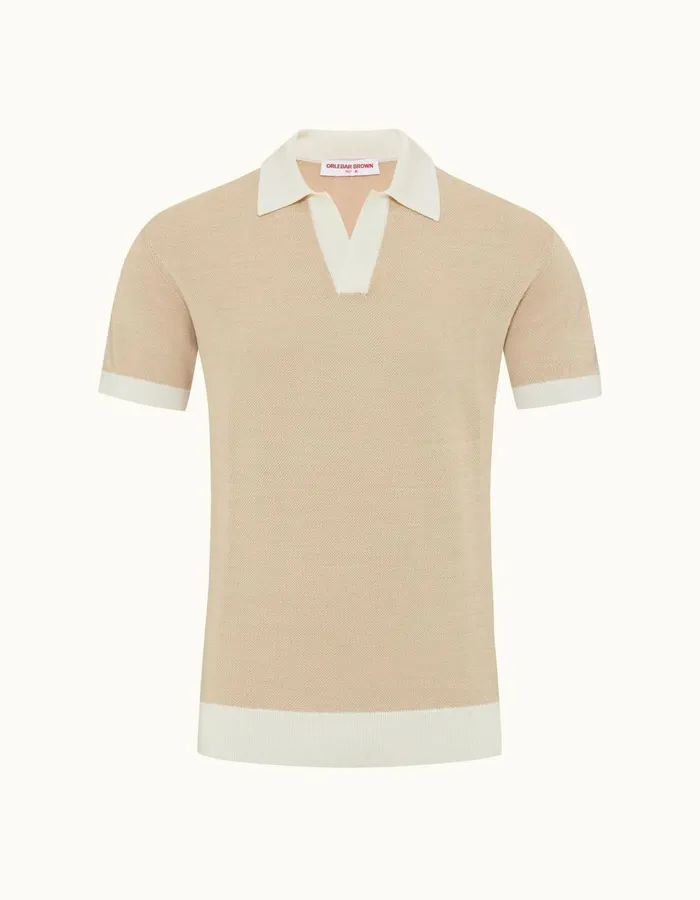 Men Orlebar Brown Polo Shirts Horton Merino White Sandbiscuit