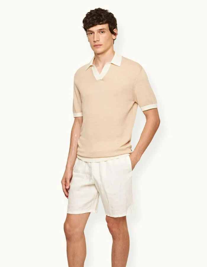 Men Orlebar Brown Polo Shirts Horton Merino White Sandbiscuit