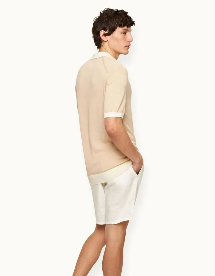 Men Orlebar Brown Polo Shirts Horton Merino White Sandbiscuit