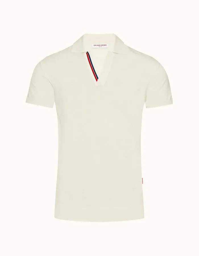 Men Orlebar Brown Polo Shirts Horton Stripe White Sand