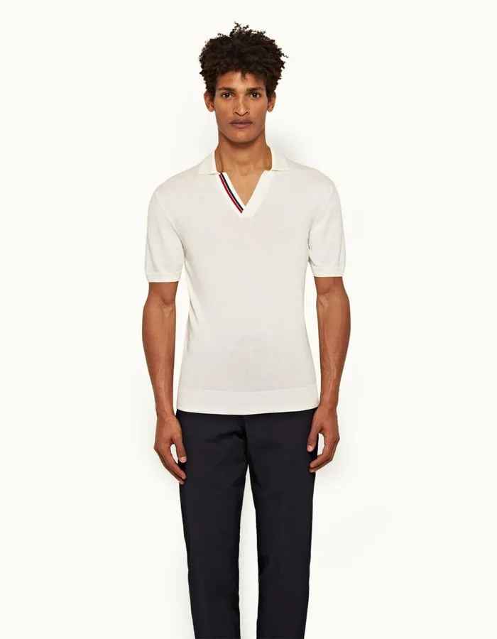 Men Orlebar Brown Polo Shirts Horton Stripe White Sand