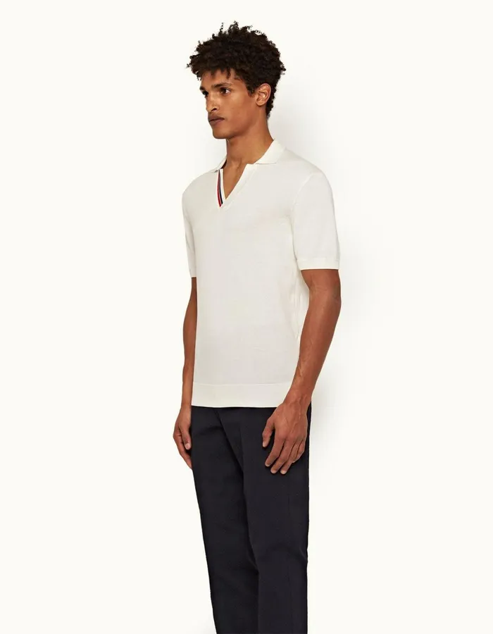 Men Orlebar Brown Polo Shirts Horton Stripe White Sand