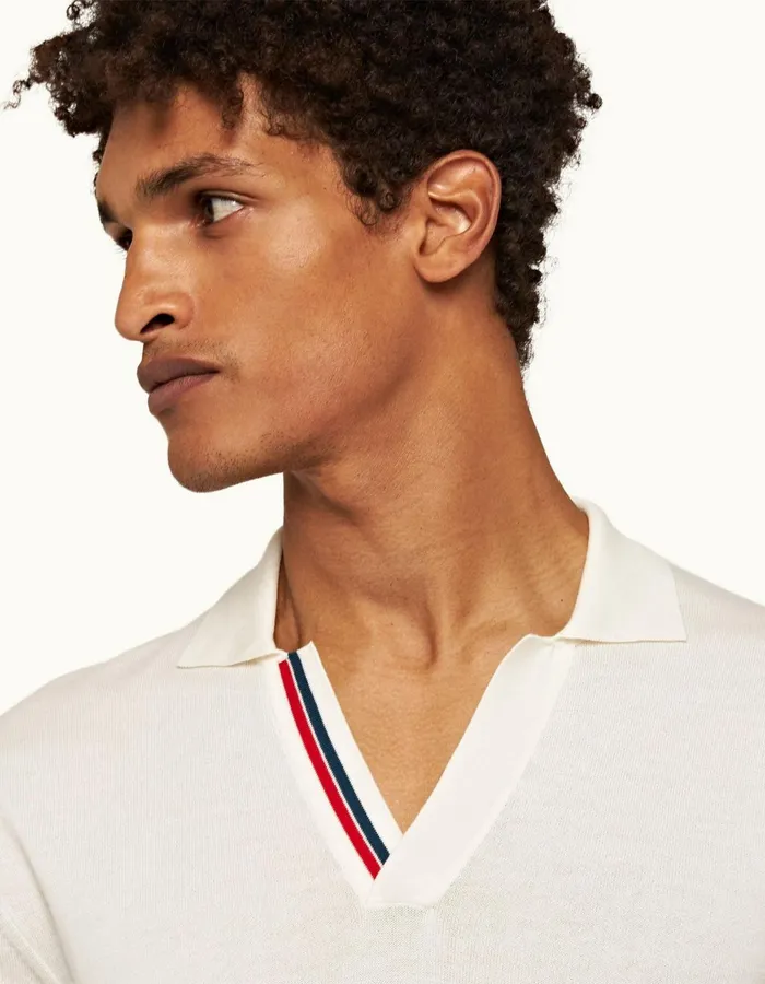 Men Orlebar Brown Polo Shirts Horton Stripe White Sand