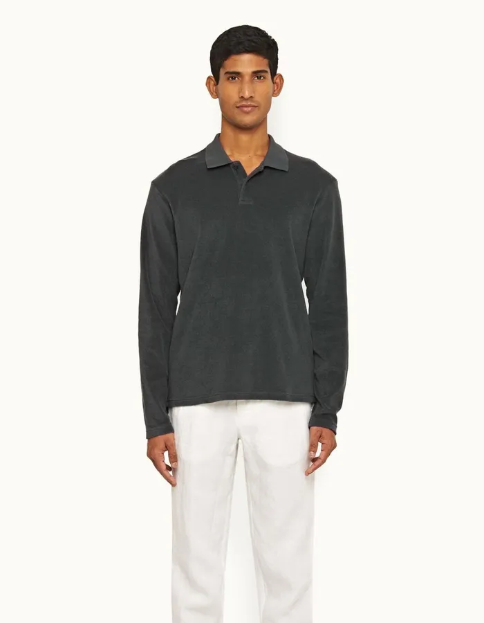 Men Orlebar Brown Polo Shirts Jarrett Towelling Shadow