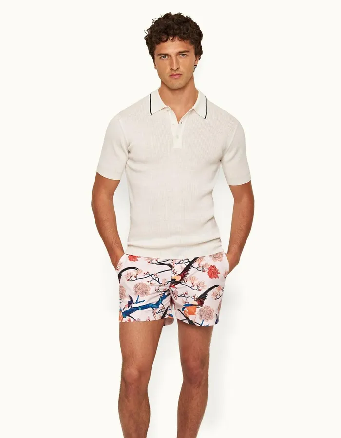 Men Orlebar Brown Polo Shirts Maranon Merino White Sand