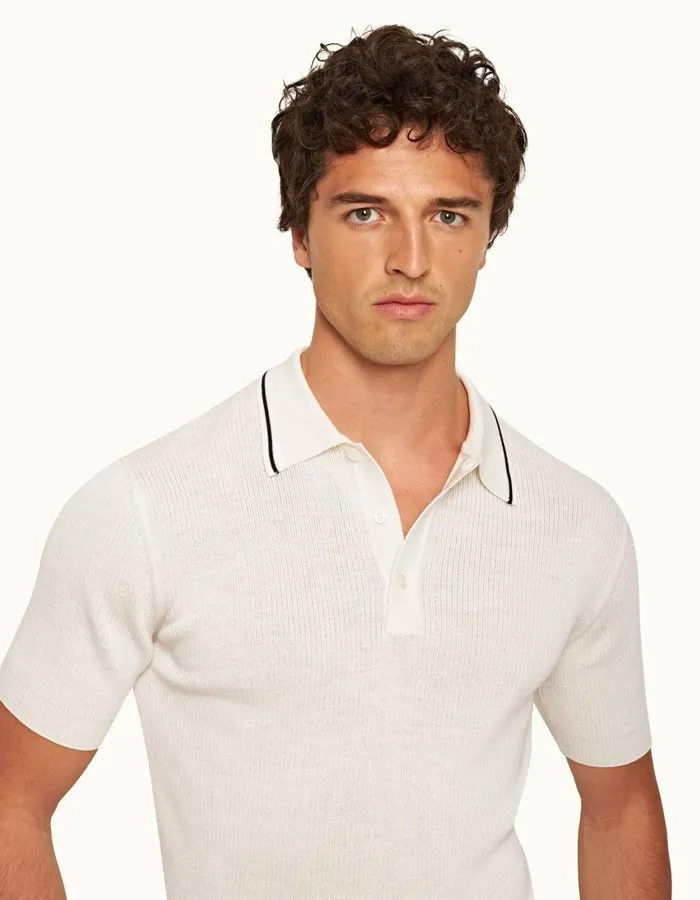 Men Orlebar Brown Polo Shirts Maranon Merino White Sand