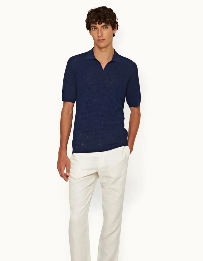 Men Orlebar Brown Polo Shirts Roddy Lagoon Blue