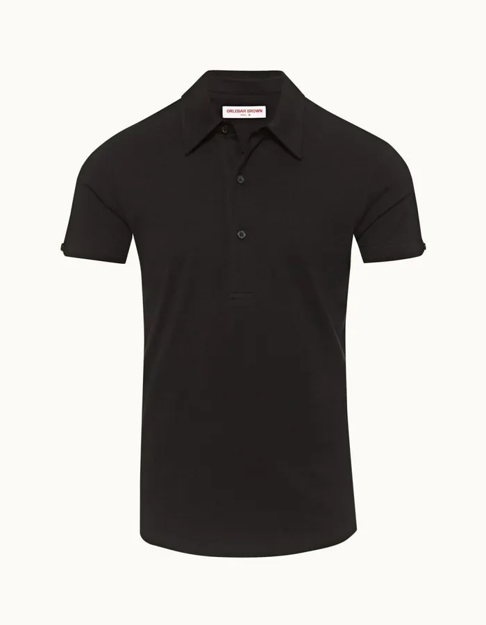 Men Orlebar Brown Polo Shirts Sebastian Cotton Silk Black