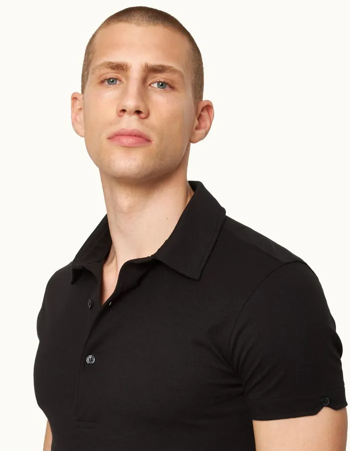 Men Orlebar Brown Polo Shirts Sebastian Cotton Silk Black