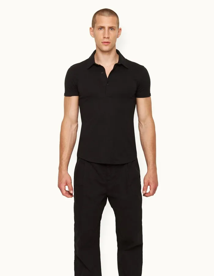 Men Orlebar Brown Polo Shirts Sebastian Cotton Silk Black
