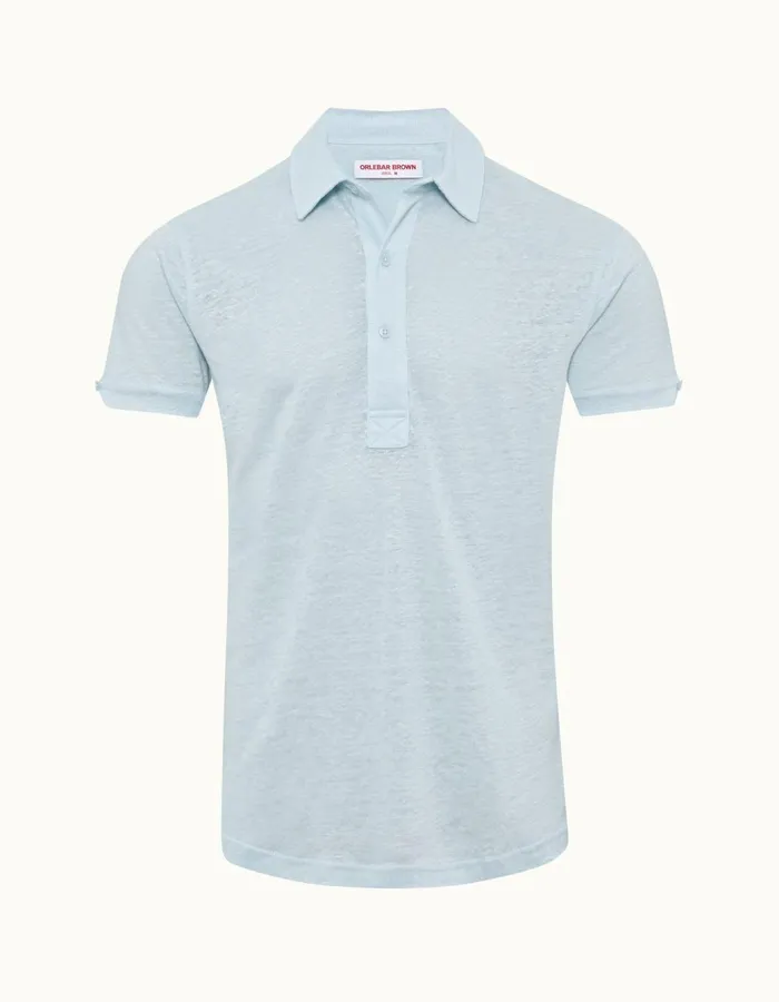 Men Orlebar Brown Polo Shirts Sebastian Linen Island Sky