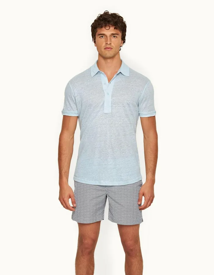 Men Orlebar Brown Polo Shirts Sebastian Linen Island Sky