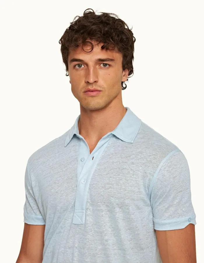 Men Orlebar Brown Polo Shirts Sebastian Linen Island Sky