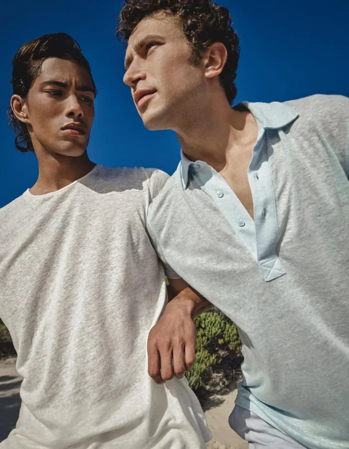 Men Orlebar Brown Polo Shirts Sebastian Linen Island Sky