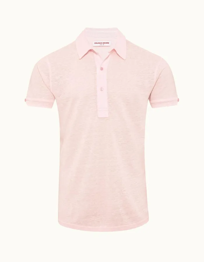 Men Orlebar Brown Polo Shirts Sebastian Linen Rose