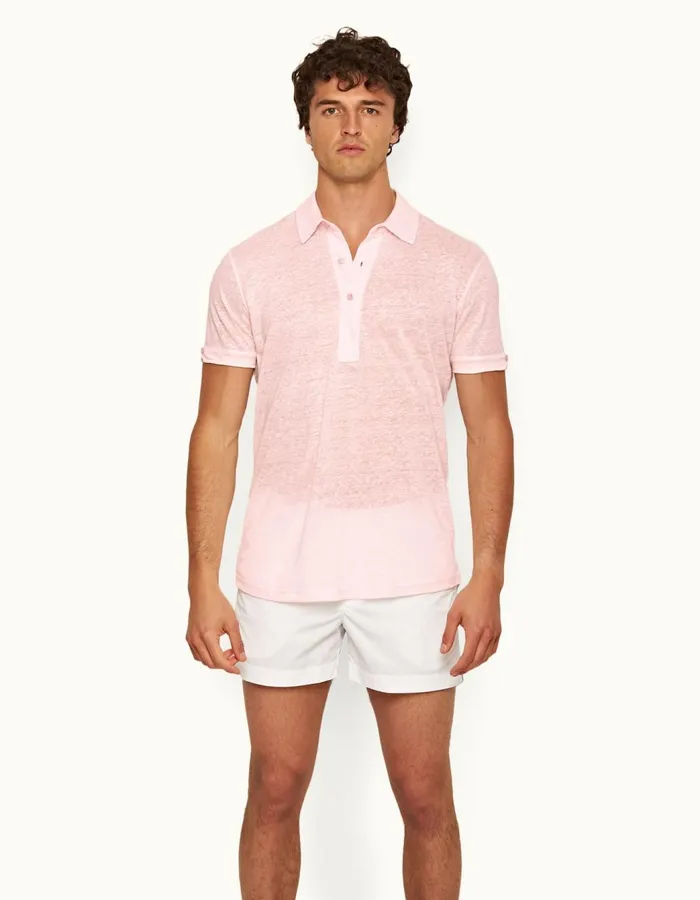 Men Orlebar Brown Polo Shirts Sebastian Linen Rose