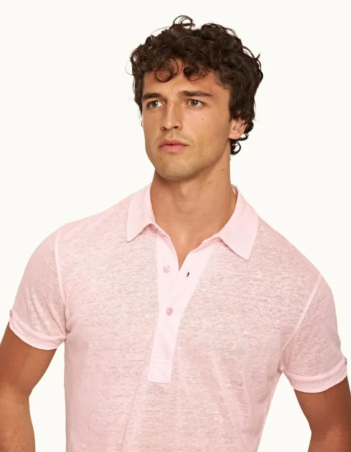 Men Orlebar Brown Polo Shirts Sebastian Linen Rose