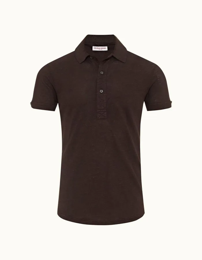 Men Orlebar Brown Polo Shirts Sebastian Linen Truffle