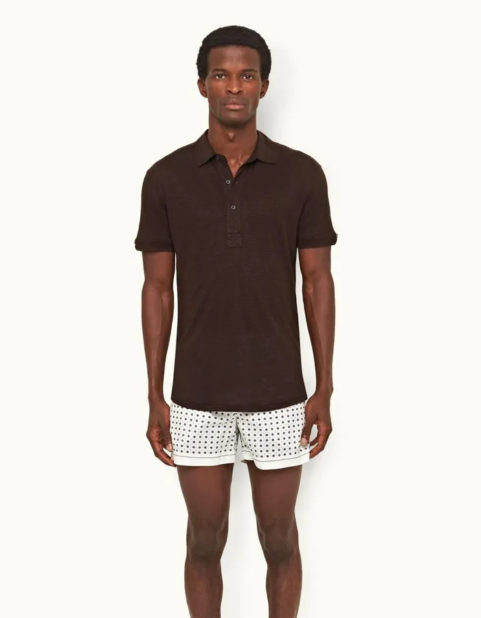 Men Orlebar Brown Polo Shirts Sebastian Linen Truffle