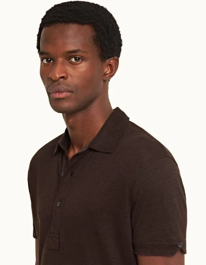 Men Orlebar Brown Polo Shirts Sebastian Linen Truffle