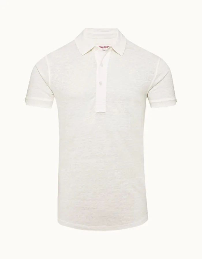 Men Orlebar Brown Polo Shirts Sebastian Linen Washed Buttercup