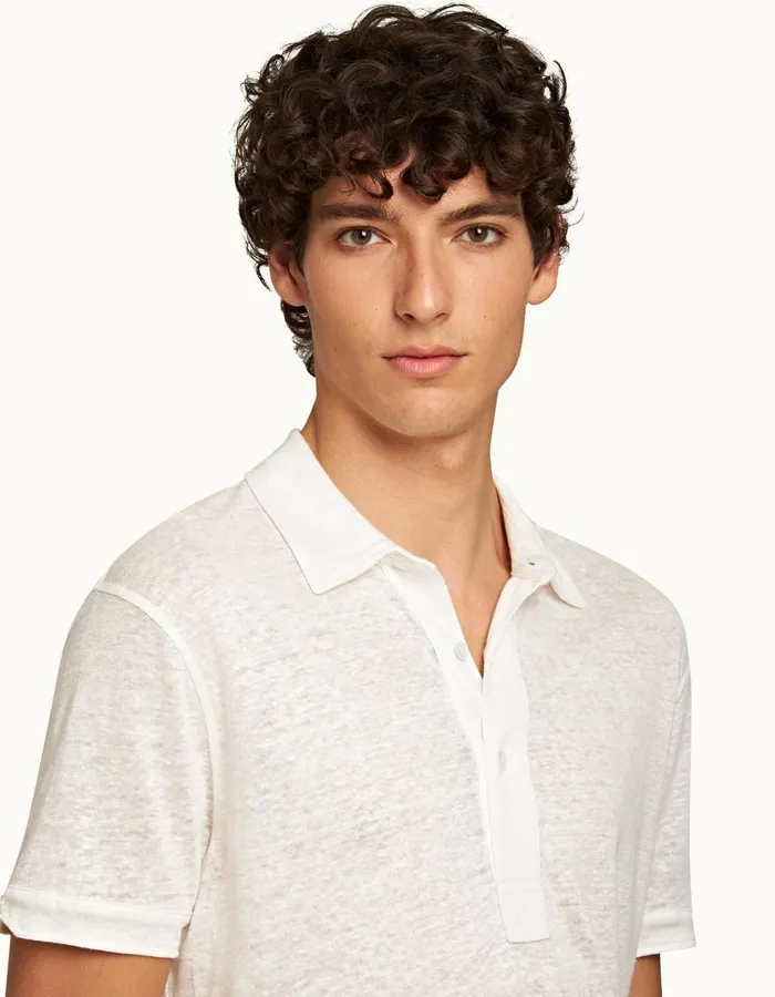 Men Orlebar Brown Polo Shirts Sebastian Linen Washed Buttercup