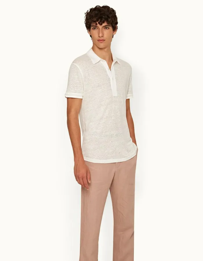 Men Orlebar Brown Polo Shirts Sebastian Linen Washed Buttercup