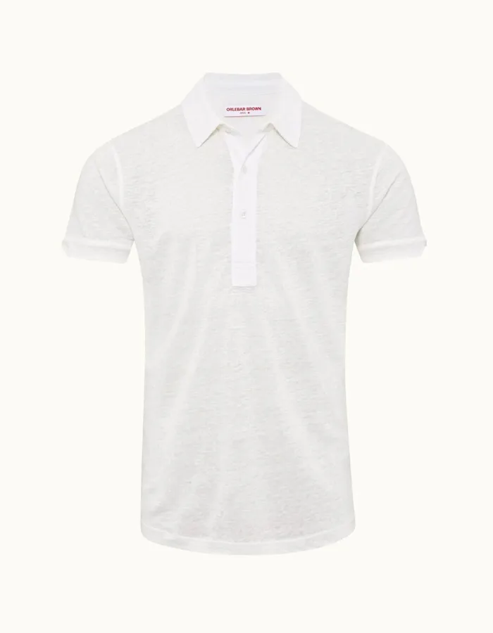 Men Orlebar Brown Polo Shirts Sebastian Linen White Sand