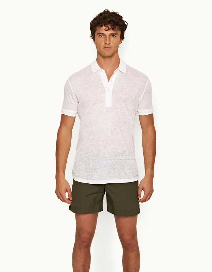 Men Orlebar Brown Polo Shirts Sebastian Linen White Sand