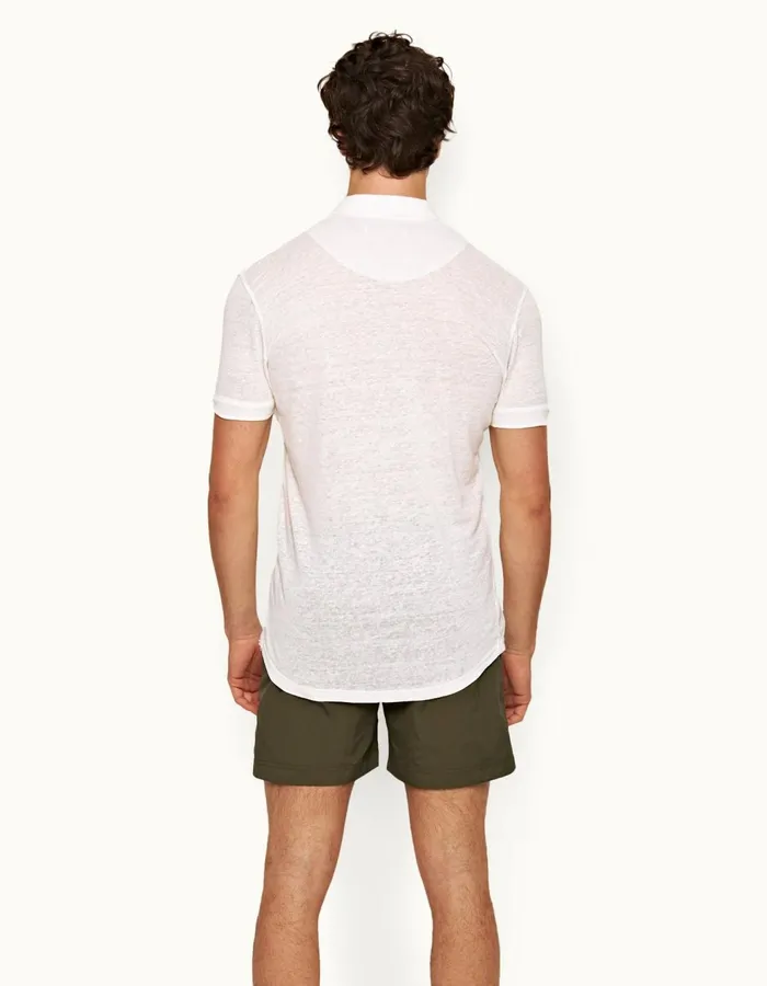 Men Orlebar Brown Polo Shirts Sebastian Linen White Sand