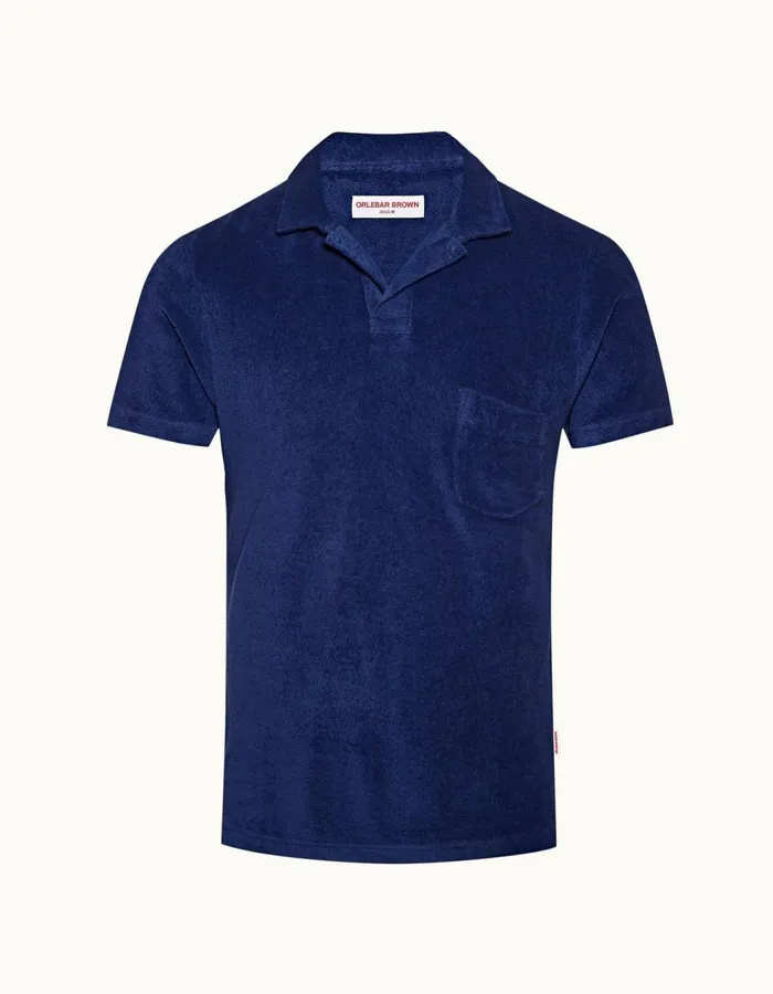 Men Orlebar Brown Polo Shirts Terry Towelling Blue Wash