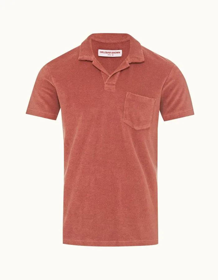 Men Orlebar Brown Polo Shirts Terry Towelling Mauve