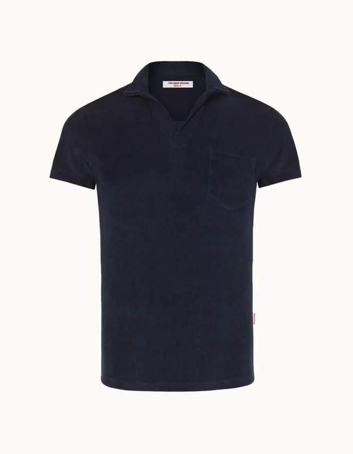 Men Orlebar Brown Polo Shirts Terry Towelling Navy