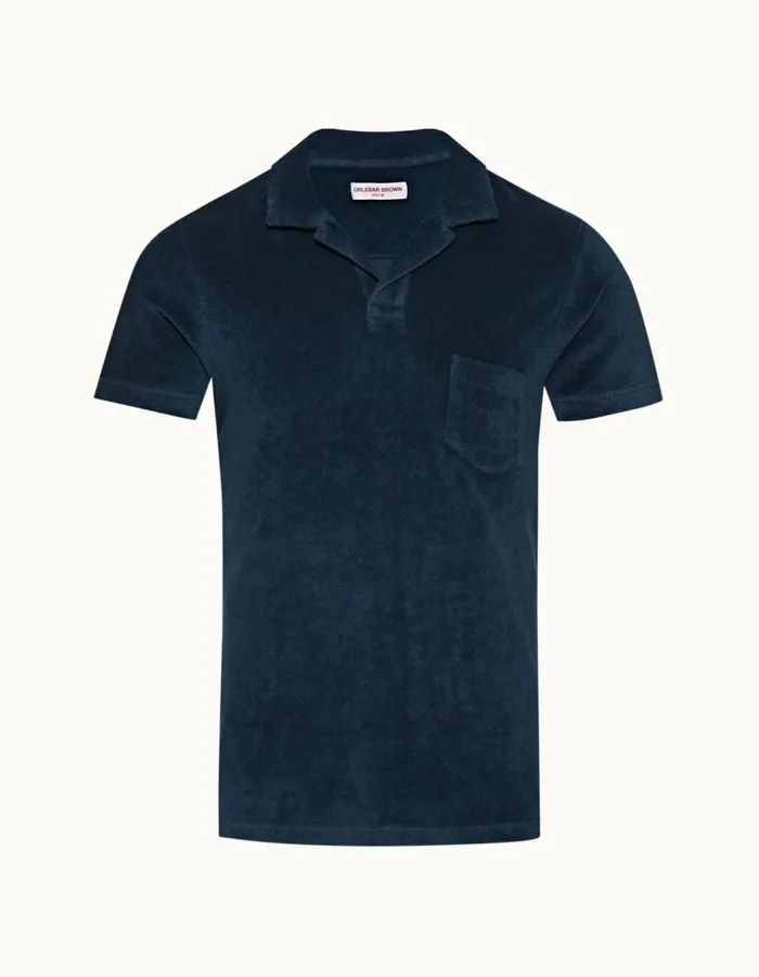 Men Orlebar Brown Polo Shirts Terry Towelling Oceanic Blue