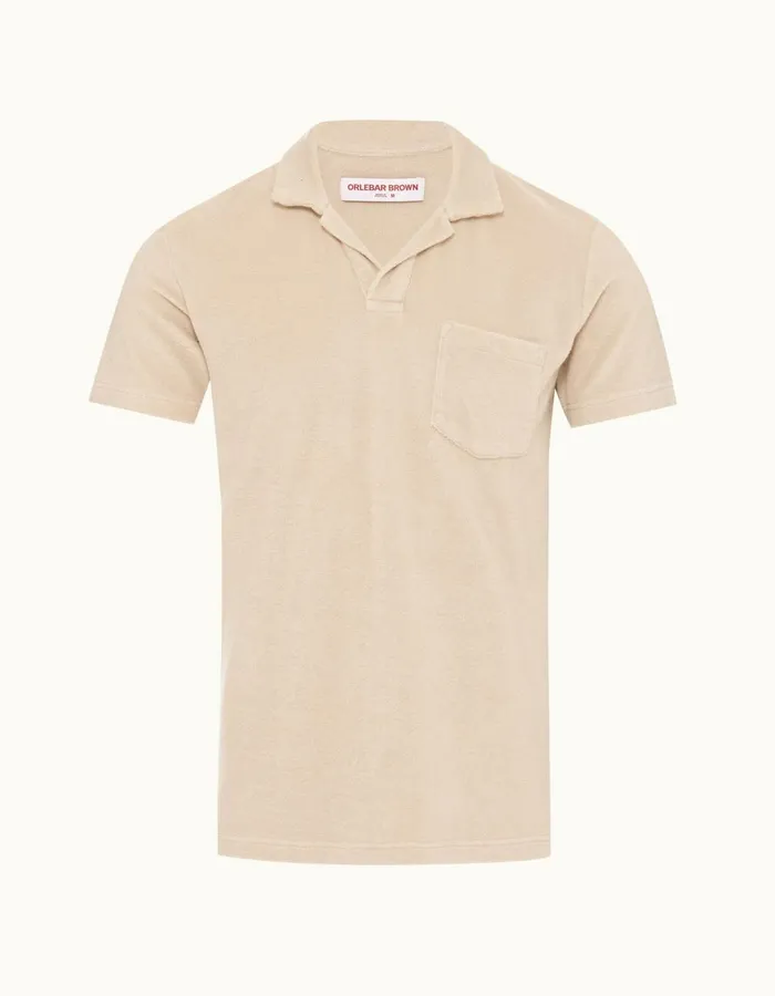 Men Orlebar Brown Polo Shirts Terry Towelling Taupe