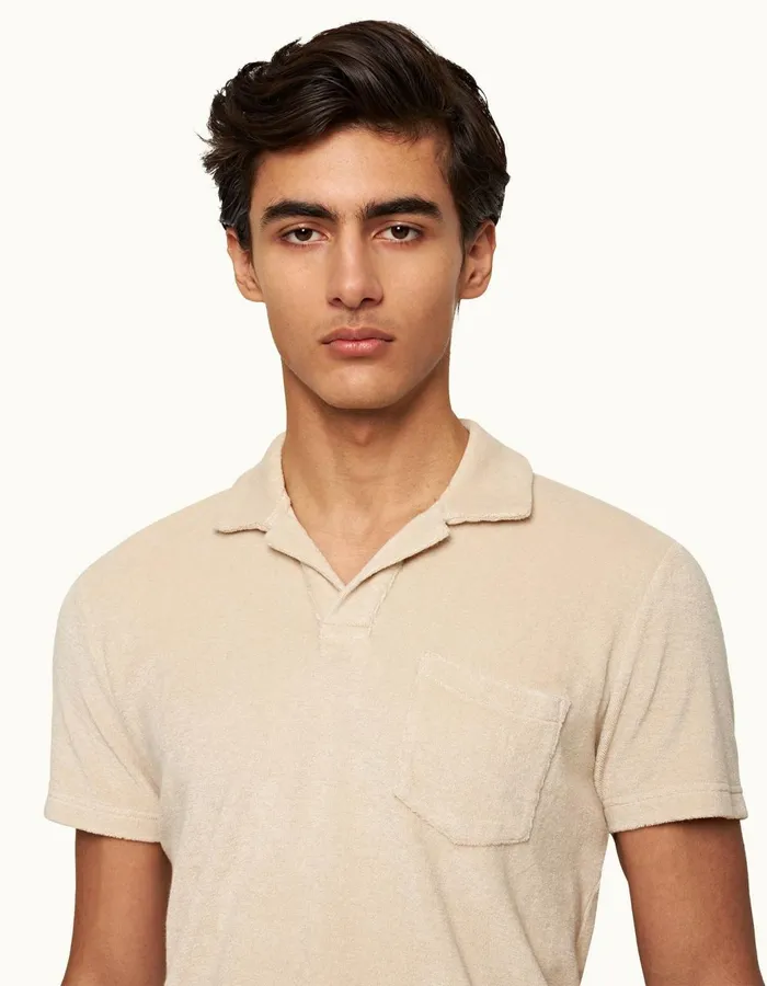 Men Orlebar Brown Polo Shirts Terry Towelling Taupe