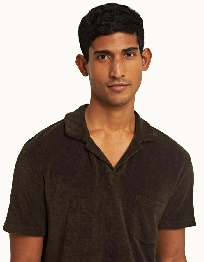 Men Orlebar Brown Polo Shirts Terry Towelling Truffle