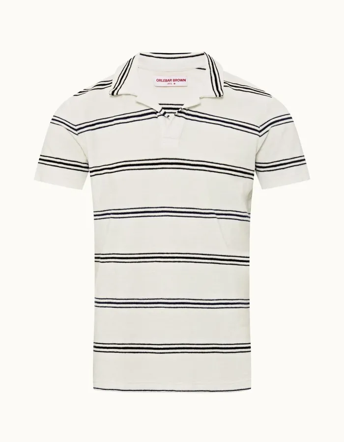Men Orlebar Brown Polo Shirts Terry Towelling White Sandnight Iris