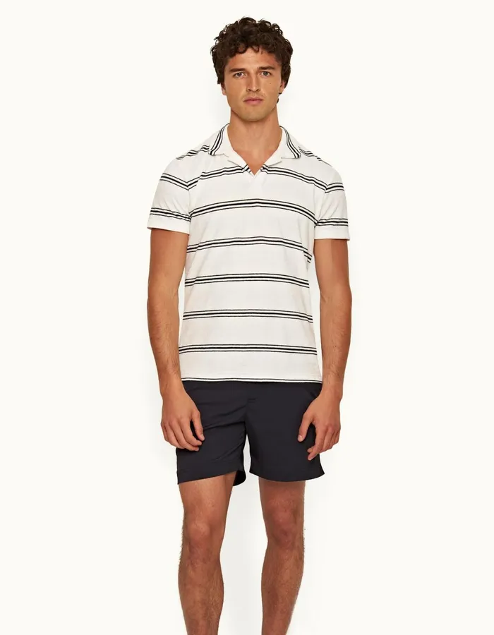 Men Orlebar Brown Polo Shirts Terry Towelling White Sandnight Iris